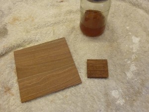 I decided to use shellac to finish the box. I tested it out on a off-cut first. You can see the effect it had